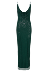 Madelaine Diamante Mesh Cowl Maxi Dress - Emerald